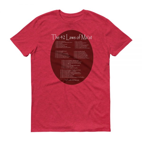 The True World Order "42 Laws of Ma'at" Short-Sleeve T-Shirt, Maroon and Red Colors - Image 2