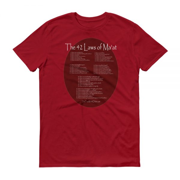 The True World Order "42 Laws of Ma'at" Short-Sleeve T-Shirt, Maroon and Red Colors - Image 6