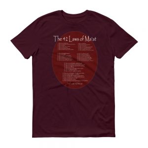 The True World Order "42 Laws of Ma'at" Short-Sleeve T-Shirt, Maroon and Red Colors