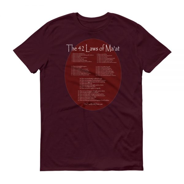 The True World Order "42 Laws of Ma'at" Short-Sleeve T-Shirt, Maroon and Red Colors