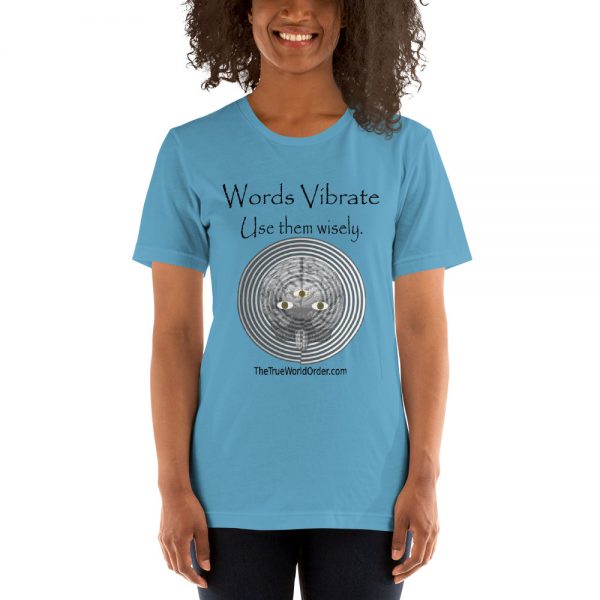 The True World Order "Words Vibrate, Use Them Wisely" Short-Sleeve Unisex T-Shirt, Light Colors - Image 10