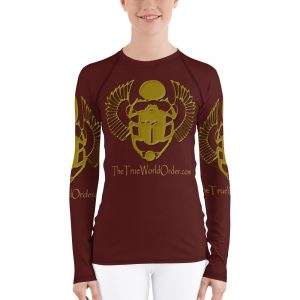 TTWO “Golden Winged Scarab” Women’s Rash Guard, Solid Chocolate