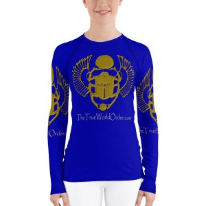 TTWO “Golden Winged Scarab” Women’s Rash Guard, Solid Royal Blue
